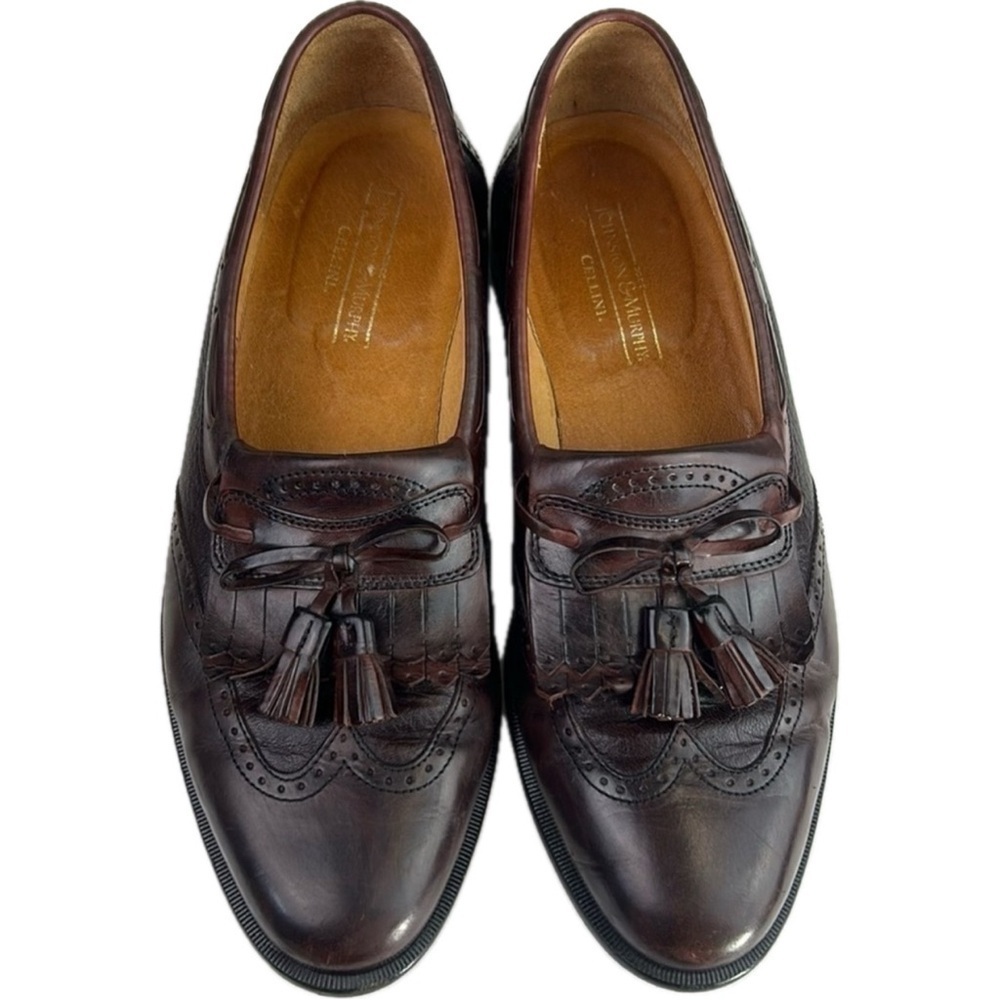 Johnston & Murphy Cellini Burgundy Leather Wingtip Tassel Loafers